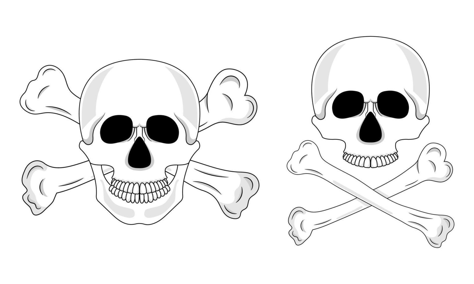 Skull and crossed bones isolated on white background. Cartoon human skull with jaw. Vector illustration for any design.