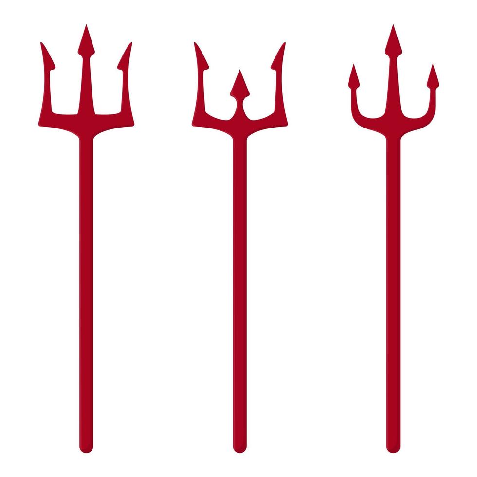 Set of red tridents isolated on white background. Devil, neptune tridents. Cartoon style. Clean and modern vector illustration for design, web.