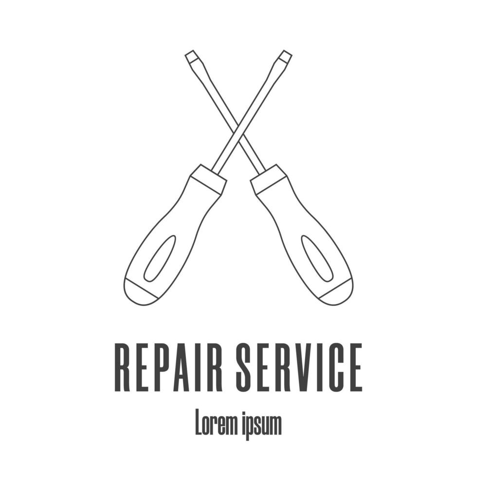 Line style icons of a crossed screwdrivers. Repair service logo. Clean and modern vector illustration.