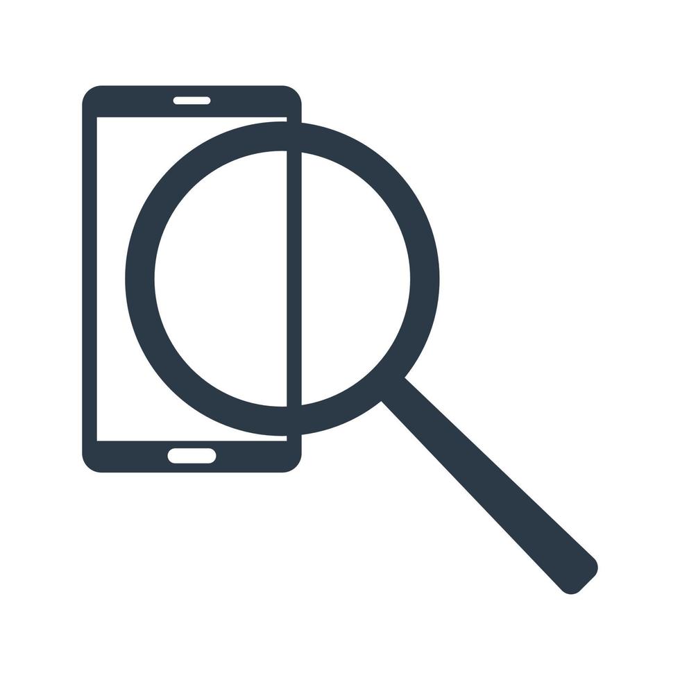 Search information in phone. Magnifier and phone icon. Vector illustration isolated on white background.