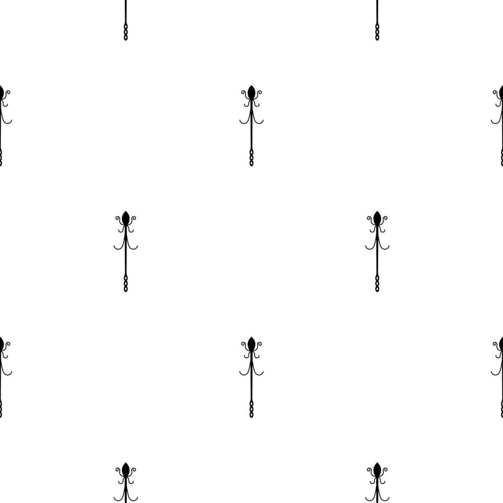 Seamless pattern with black magic staff icon on white background. Magic wand, scepter, stick, rod. Vector illustration for design, web, wrapping paper, fabric, wallpaper.