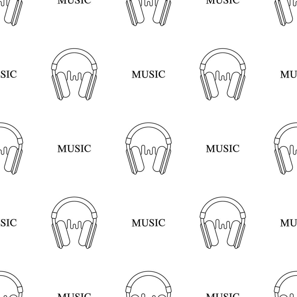 Seamless pattern with line style icon of headphone with sound wave on white background. Recording studio. Vector illustration for design, web, wrapping paper, fabric