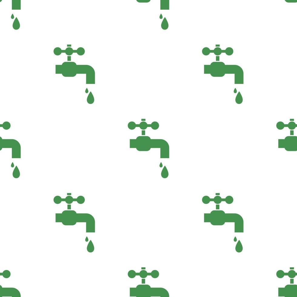 Seamless pattern with water tap with falling drop icon. Green ecological sign. Protect planet. Vector illustration for design, web, wrapping paper, fabric, wallpaper