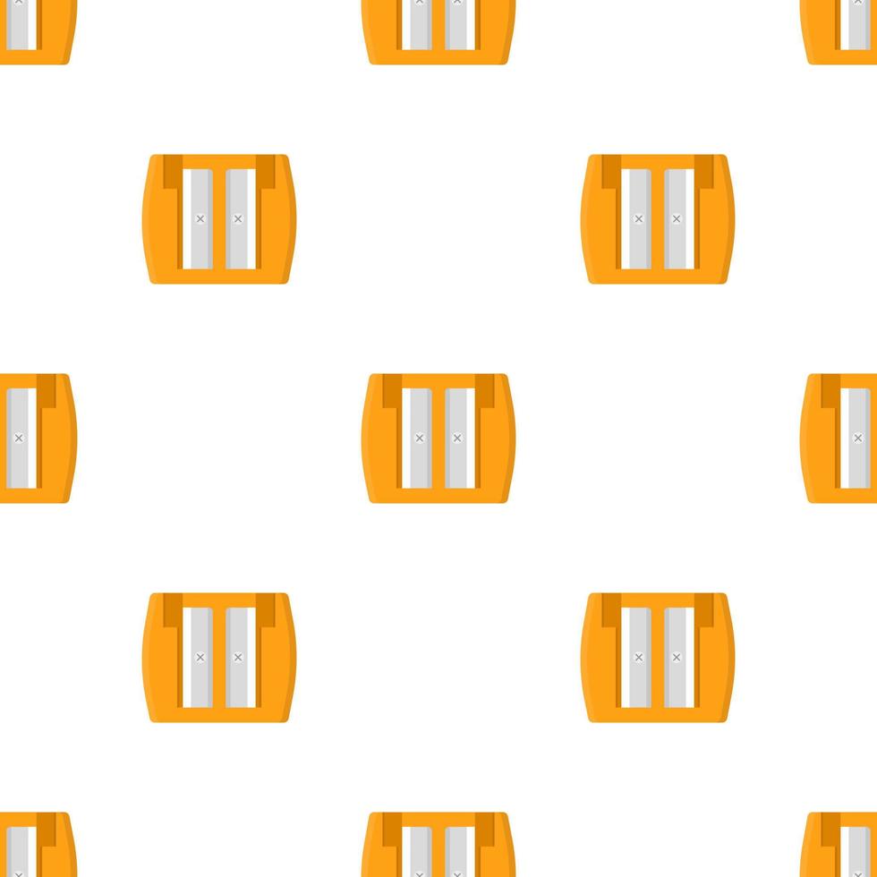 Seamless pattern with pencil orange sharpener on white background. Cartoon style. Vector illustration for design, web, wrapping paper, fabric.