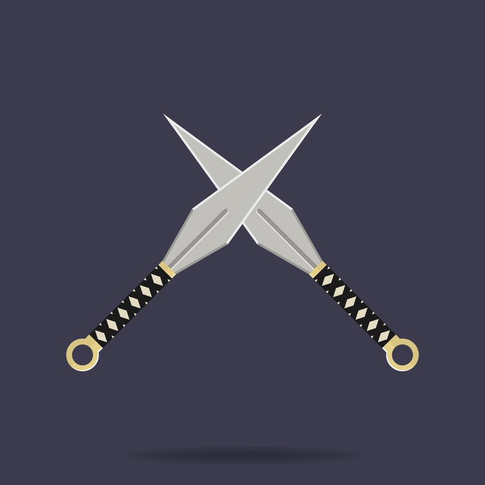 Crossed kunai throwing knives icon. Ninja weapon. Samurai equipment. Cartoon style. Clean and modern vector illustration for design, web.