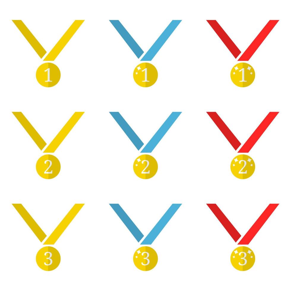 conjunto de iconos vectoriales de medallas de oro aislados en fondo blanco. primeros, segundos, terceros lugares. premio de oro plano del ganador. ilustración vectorial para su diseño, web. vector