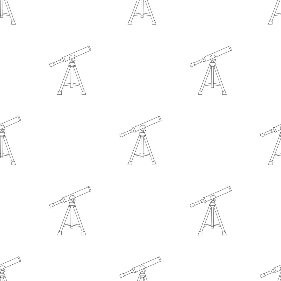 Seamless pattern with line style icon of telescope. Silhouette of telescope. Outline icon. Vector illustration for design, web, wrapping paper, fabric, wallpaper.