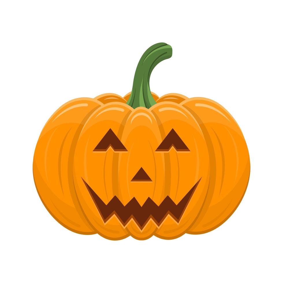 calabaza de halloween aislada sobre fondo blanco. calabaza naranja de dibujos animados con sonrisa, cara divertida. el símbolo principal de halloween, vacaciones de otoño. ilustración vectorial para cualquier diseño. vector