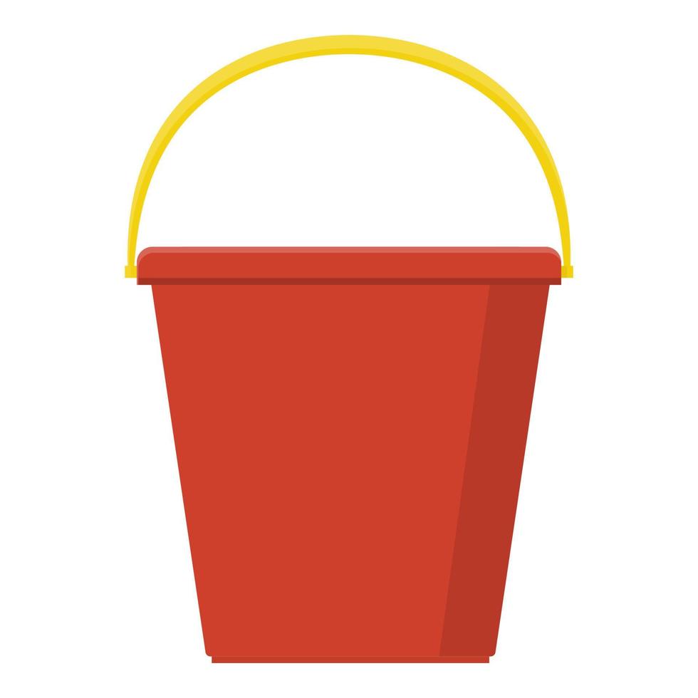 Plastic red bucket empty or with water for gardening home isolated on white background. Cartoon style. Vector illustration for any design.