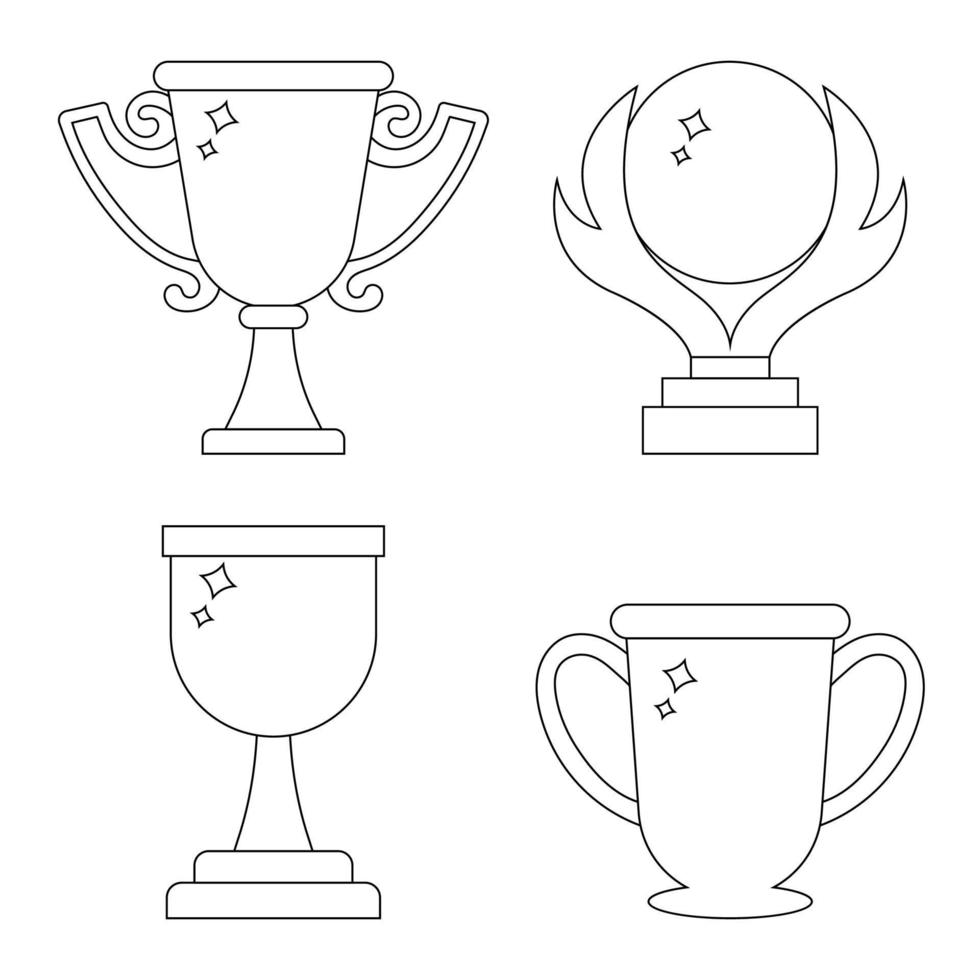 Set of winner trophy cup icons. Line style awards isolated on white background. Clean and modern vector illustration for design, web.