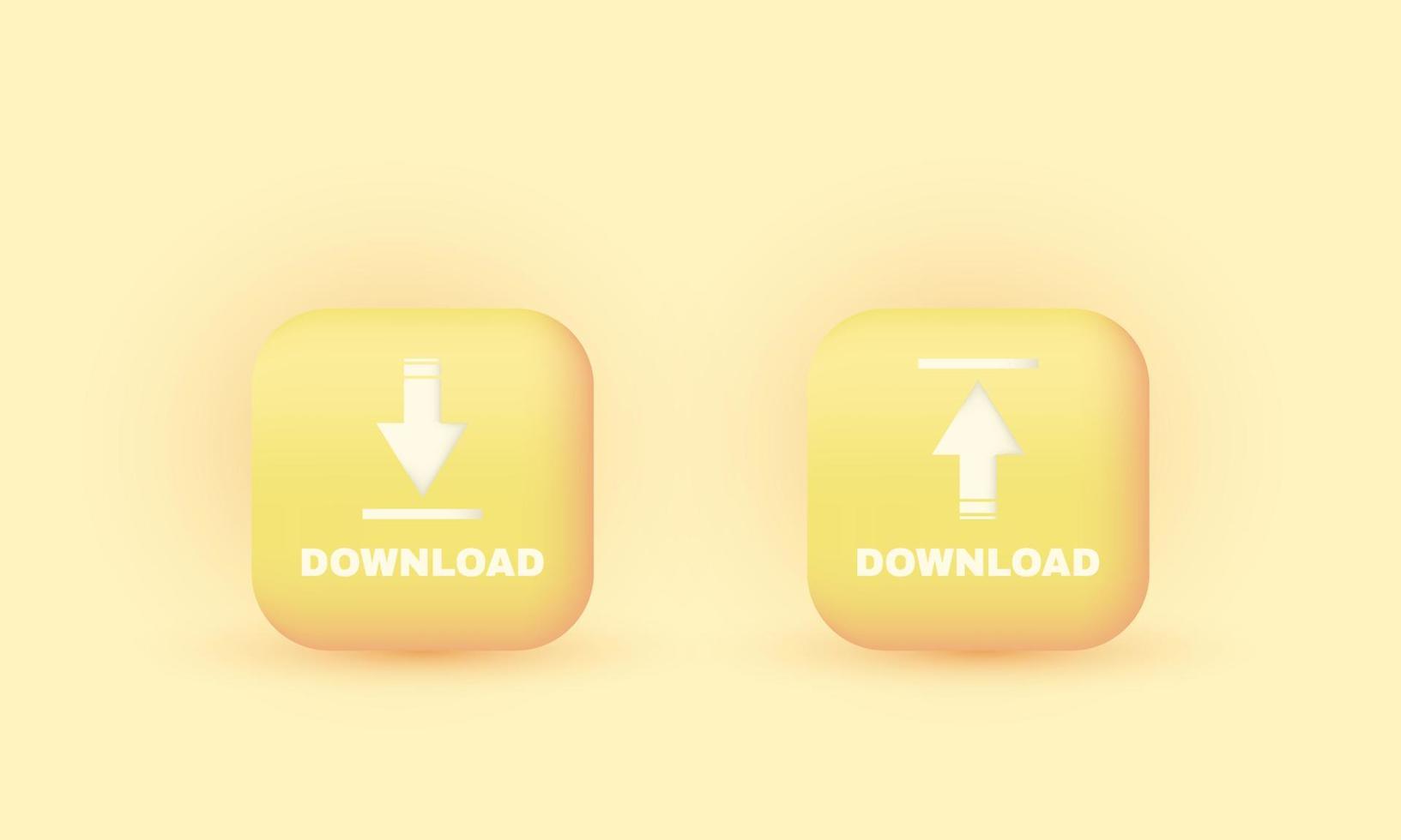 unique vector download icon button yellow 3d design isolated on