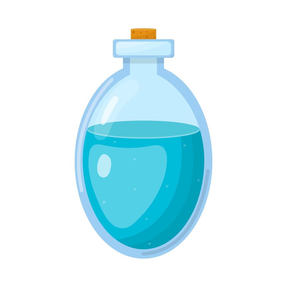 poción mágica en botella con líquido azul aislado sobre fondo blanco. elixir químico o de alquimia. ilustración vectorial para cualquier diseño. vector