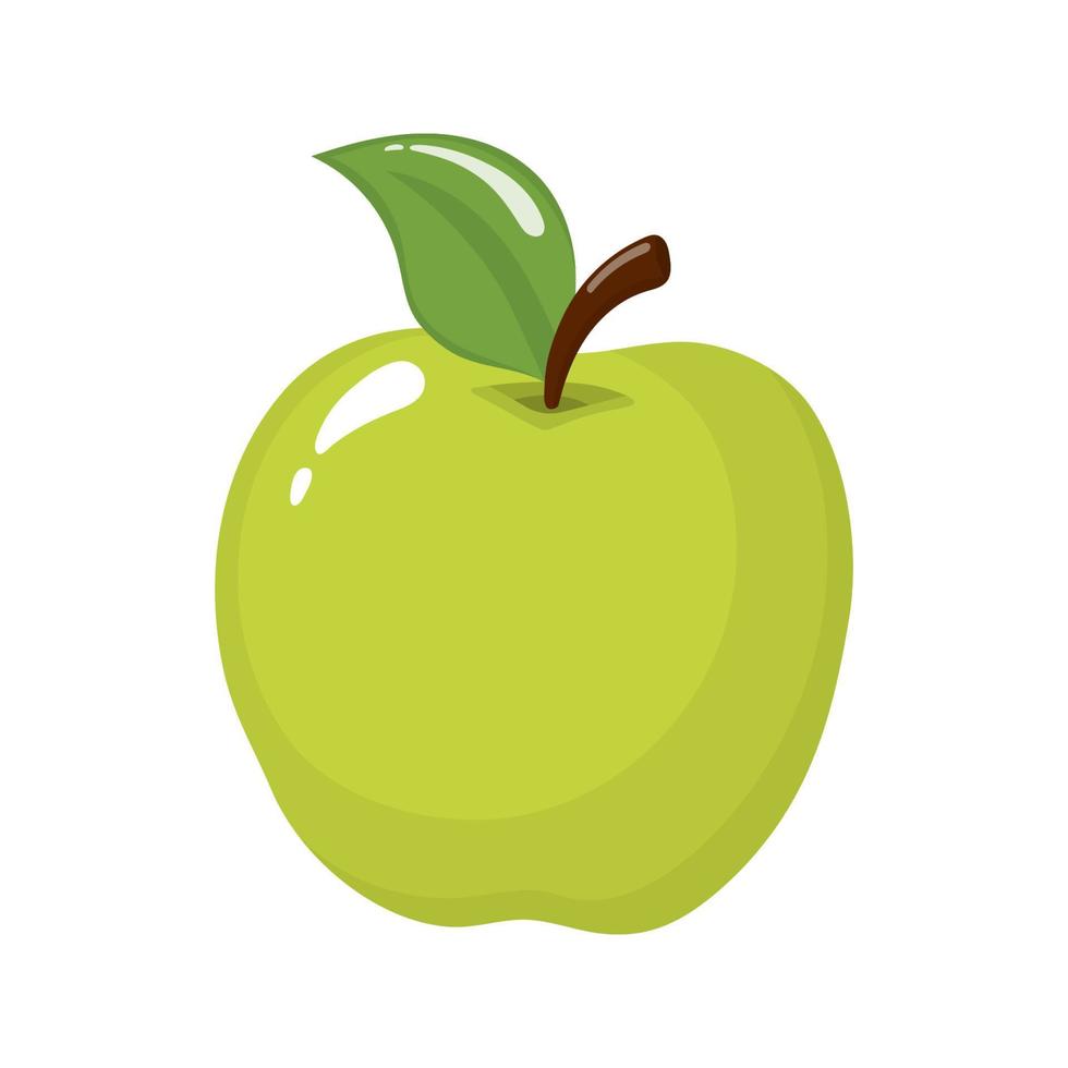 Green apple isolated on white background. Organic fruit. Cartoon style. Vector illustration for any design