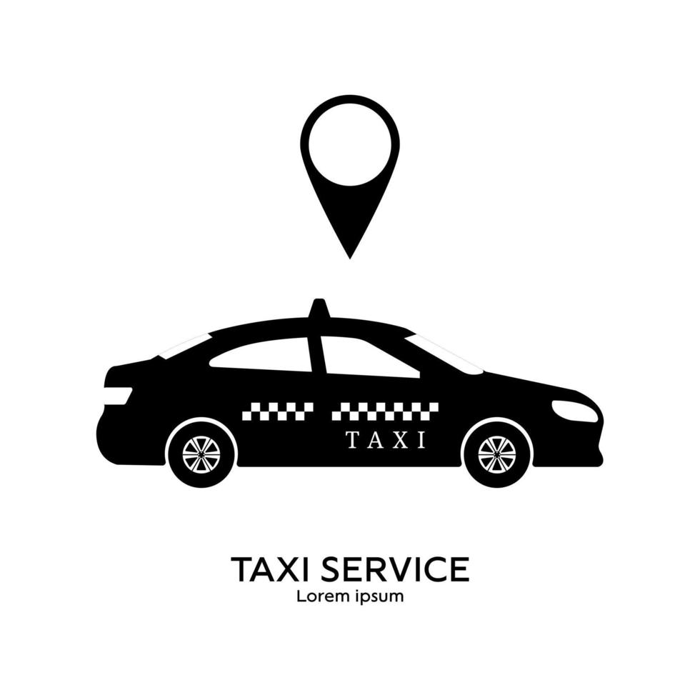 Taxi service logo template. Transportation concept. Black silhouette of taxi. Clean and modern vector illustration for design, web.
