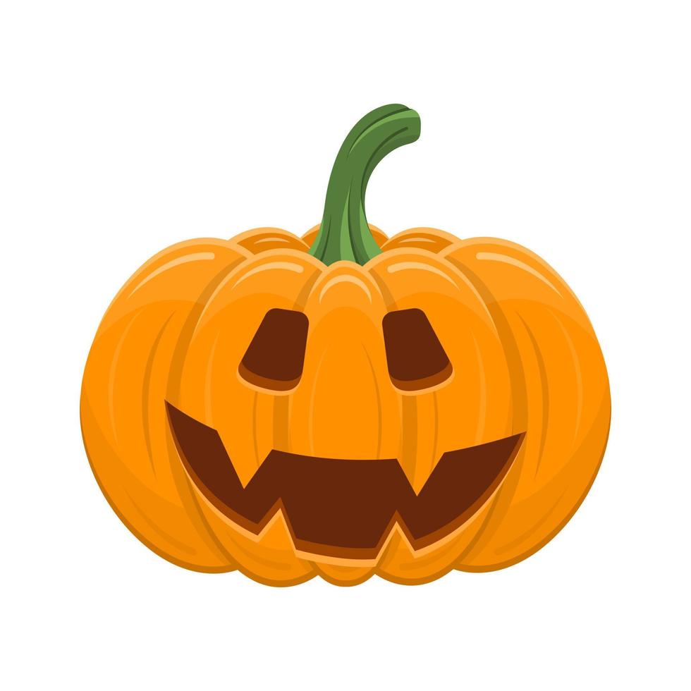 calabaza de halloween aislada sobre fondo blanco. calabaza naranja de dibujos animados con sonrisa, cara divertida. el símbolo principal de halloween, vacaciones de otoño. ilustración vectorial para cualquier diseño. vector