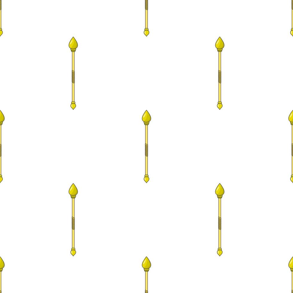patrón sin costuras con icono de bastón mágico amarillo sobre fondo blanco. varita mágica, cetro, palo, vara. ilustración vectorial vector
