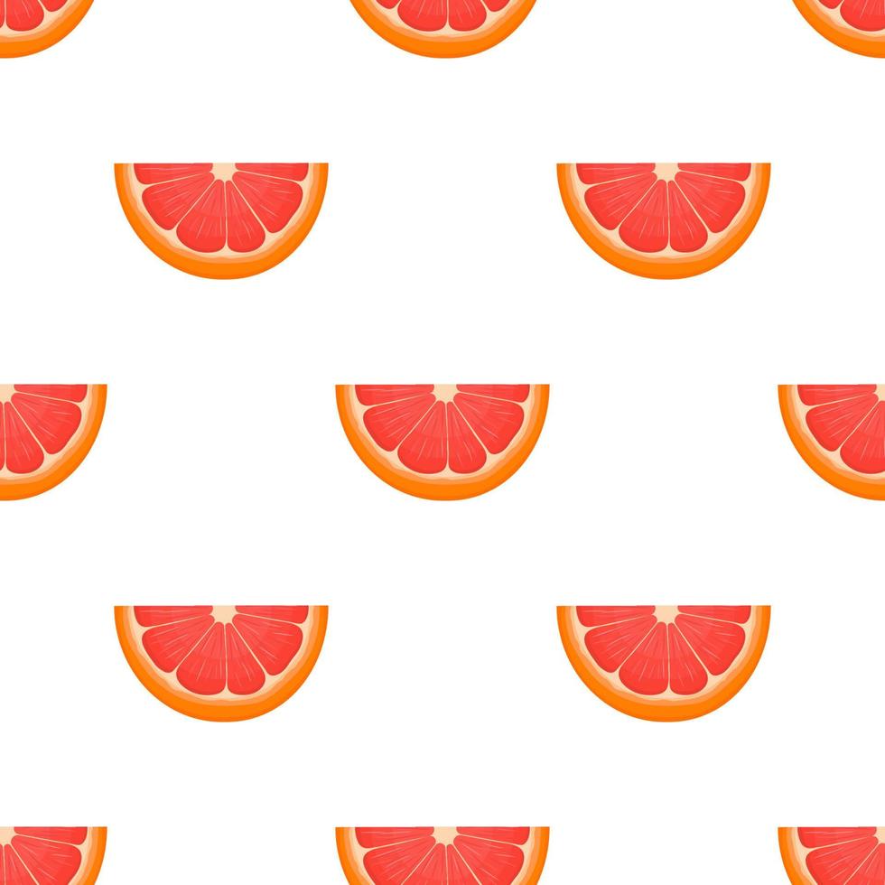 Seamless pattern with fresh bright exotic cut slice grapefruit isolated on white background. Summer fruits for healthy lifestyle. Organic fruit. Cartoon style. Vector illustration for any design.