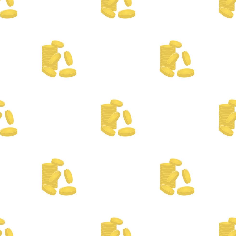 Seamless pattern with mount of golden coins on white background. Vector illustration for design, web, wrapping paper, fabric, wallpaper