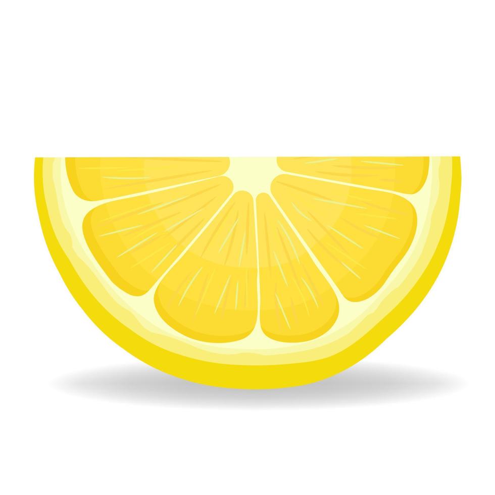 Fruta de limón cortada exótica brillante fresca aislada sobre fondo blanco. frutas de verano para un estilo de vida saludable. fruta organica estilo de dibujos animados ilustración vectorial para cualquier diseño. vector