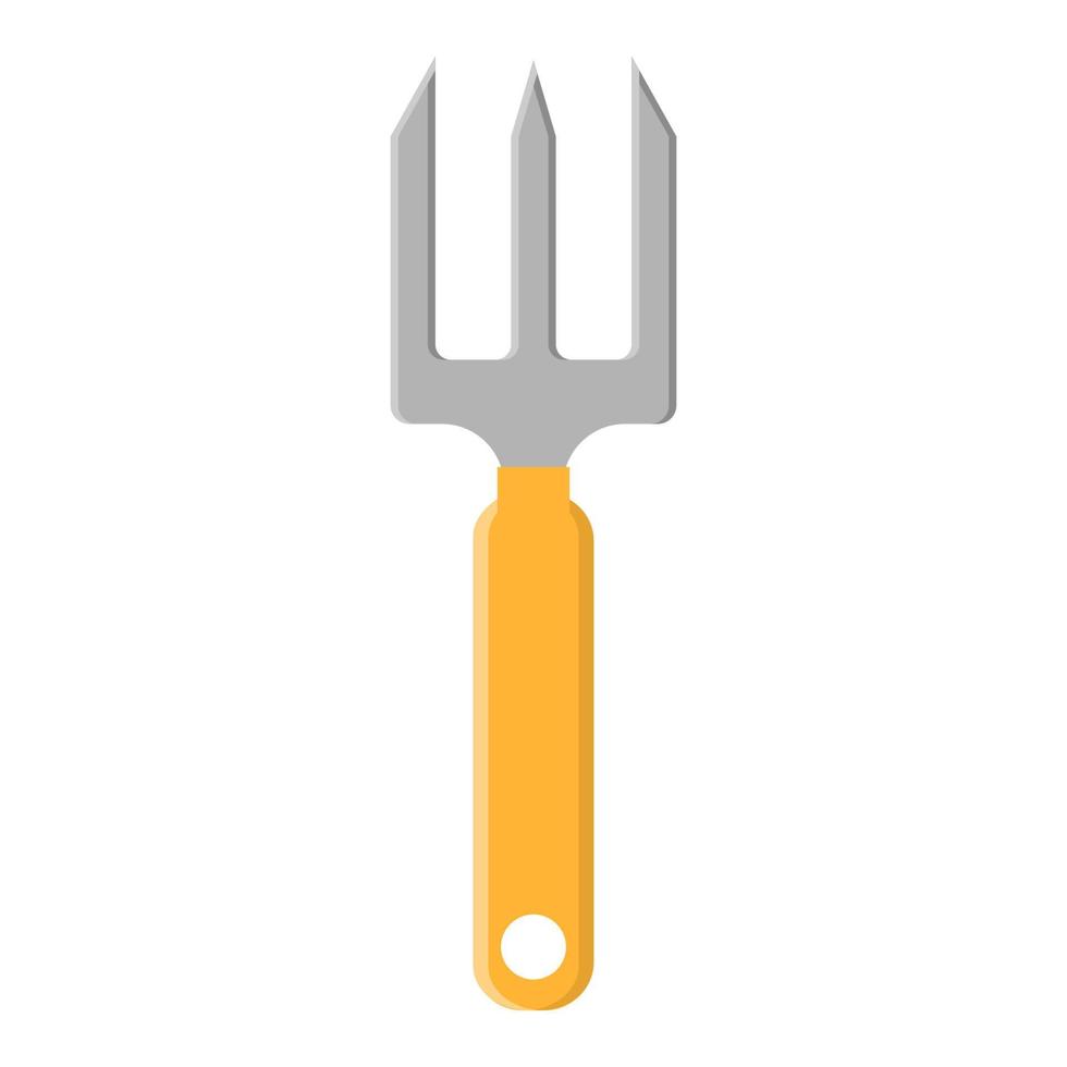 Cartoon small pitchfork icon isolated on white background. Gardening tool. Vector illustration in cartoon style for your design