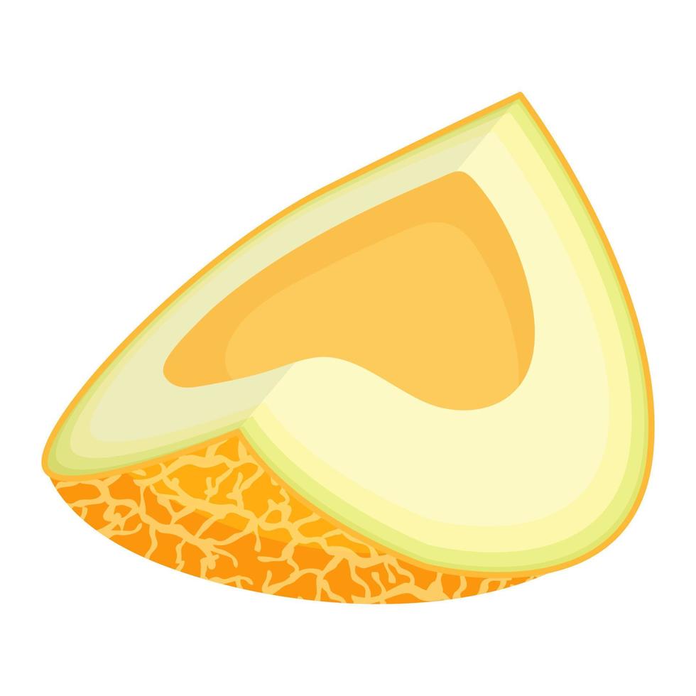 Rebanada de fruta de melón recién cortada aislada sobre fondo blanco. melón dulce. frutas de verano para un estilo de vida saludable. fruta organica estilo de dibujos animados ilustración vectorial para cualquier diseño. vector