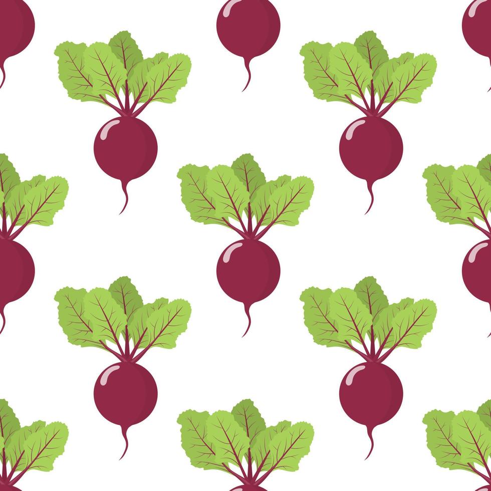 Seamless pattern with fresh beet vegetable. Organic food. Cartoon style. Vector illustration for design, web, wrapping paper, fabric, wallpaper.