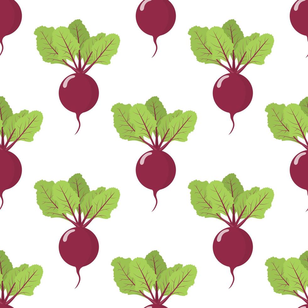 Seamless pattern with fresh beet vegetable. Organic food. Cartoon style. Vector illustration for design, web, wrapping paper, fabric, wallpaper.