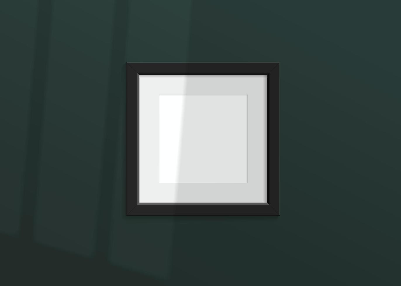maqueta de lujo vectorial realista con marco de fotos negro. sombra en la pared verde y lugar vacío para tu diseño. Luz suave 3d y sombra superpuesta desde la ventana. cartel cuadrado o pintura. vector