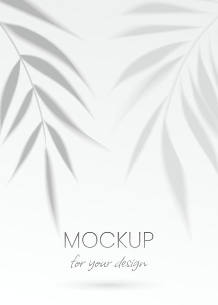 Realistic transparent shadow from a leaf of a palm tree on the white wall background. Cosmetic or SPA concept. Tropical plant leaves shadow. Mockup with palm tree blur. Vector illustration