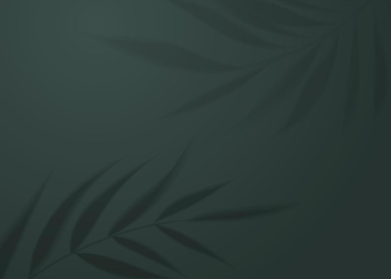 Realistic transparent shadow from a leaf of a palm tree on the luxury green wall background. Cosmetic or SPA concept. Tropical plant leaves shadow. Mockup with palm tree blur. Vector illustration