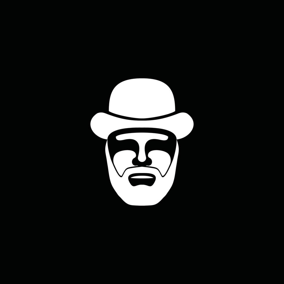 Illustration Man with a hat, Italian Mafioso Face on black background. vector