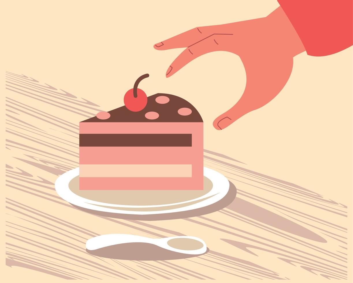 hand with sweet cake vector