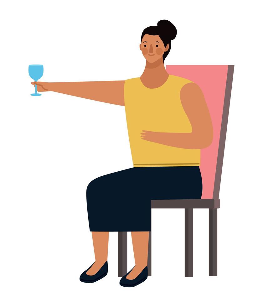 mujer sentada bebiendo vino vector