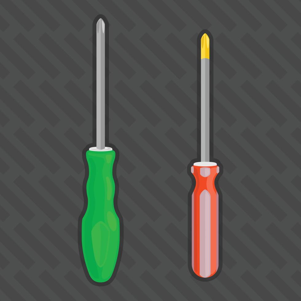 Green and Red screwdriver ingot golden head vector illustration