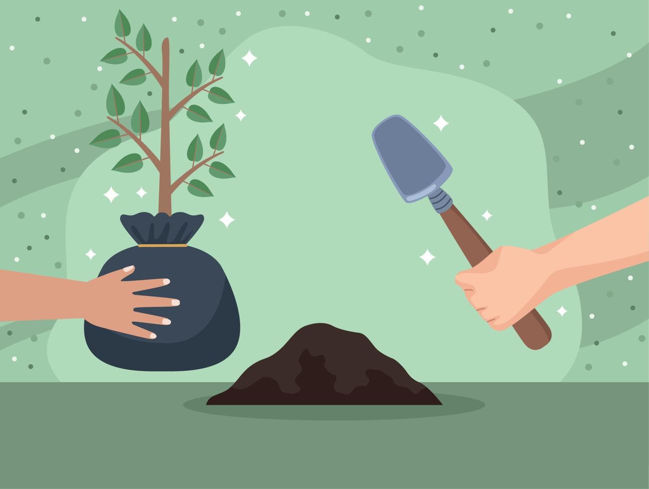 hands planting tree vector