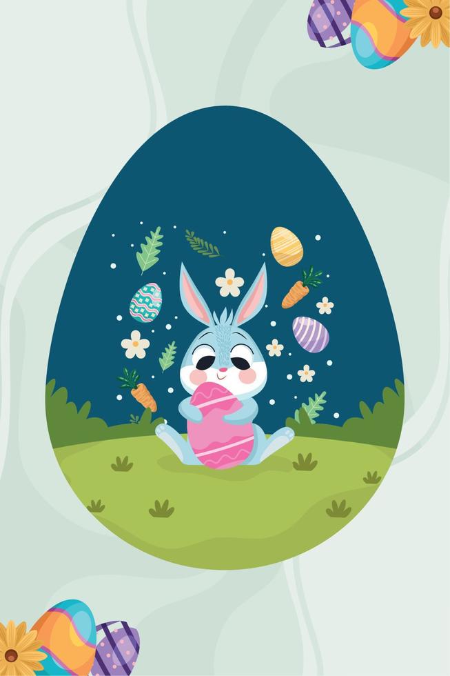 rabbit with eggs painted vector