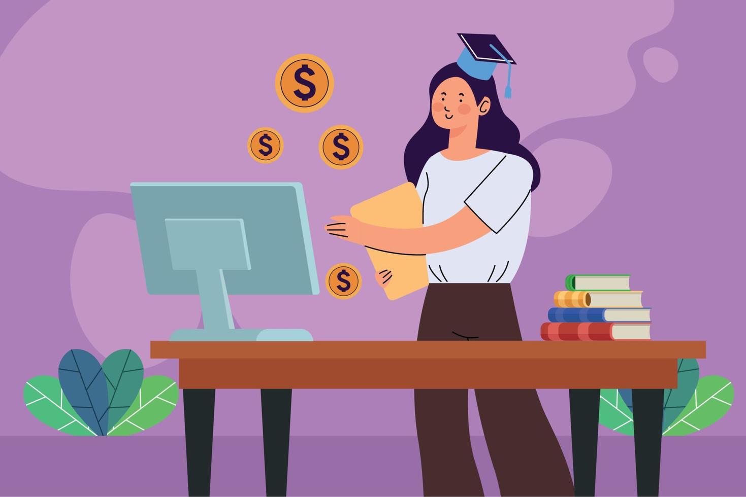 student giel with desktop vector