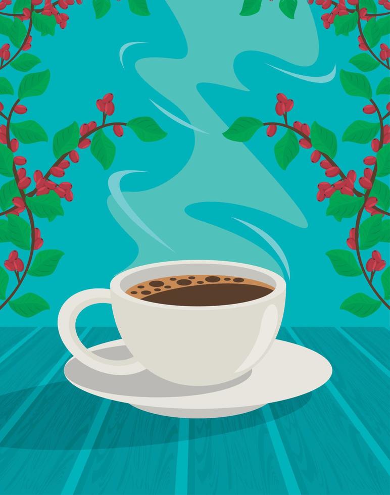 coffee cup and plants vector