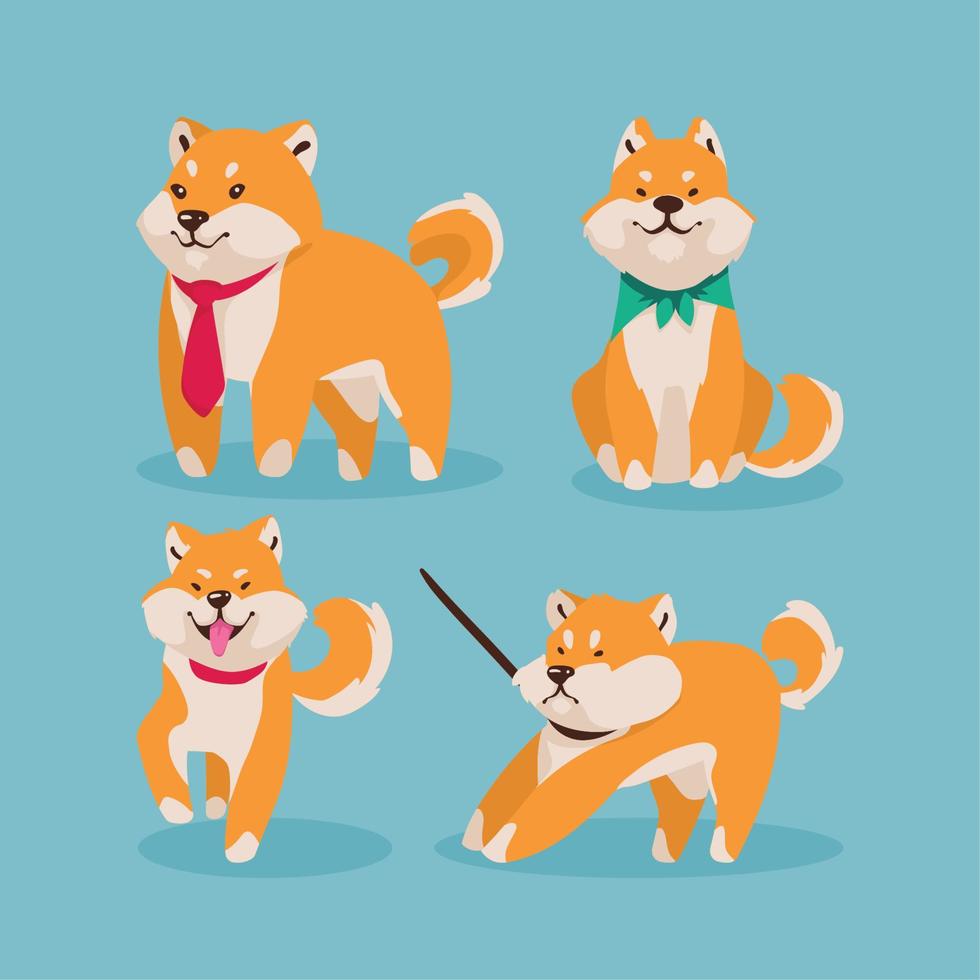 four shiba inu icons vector