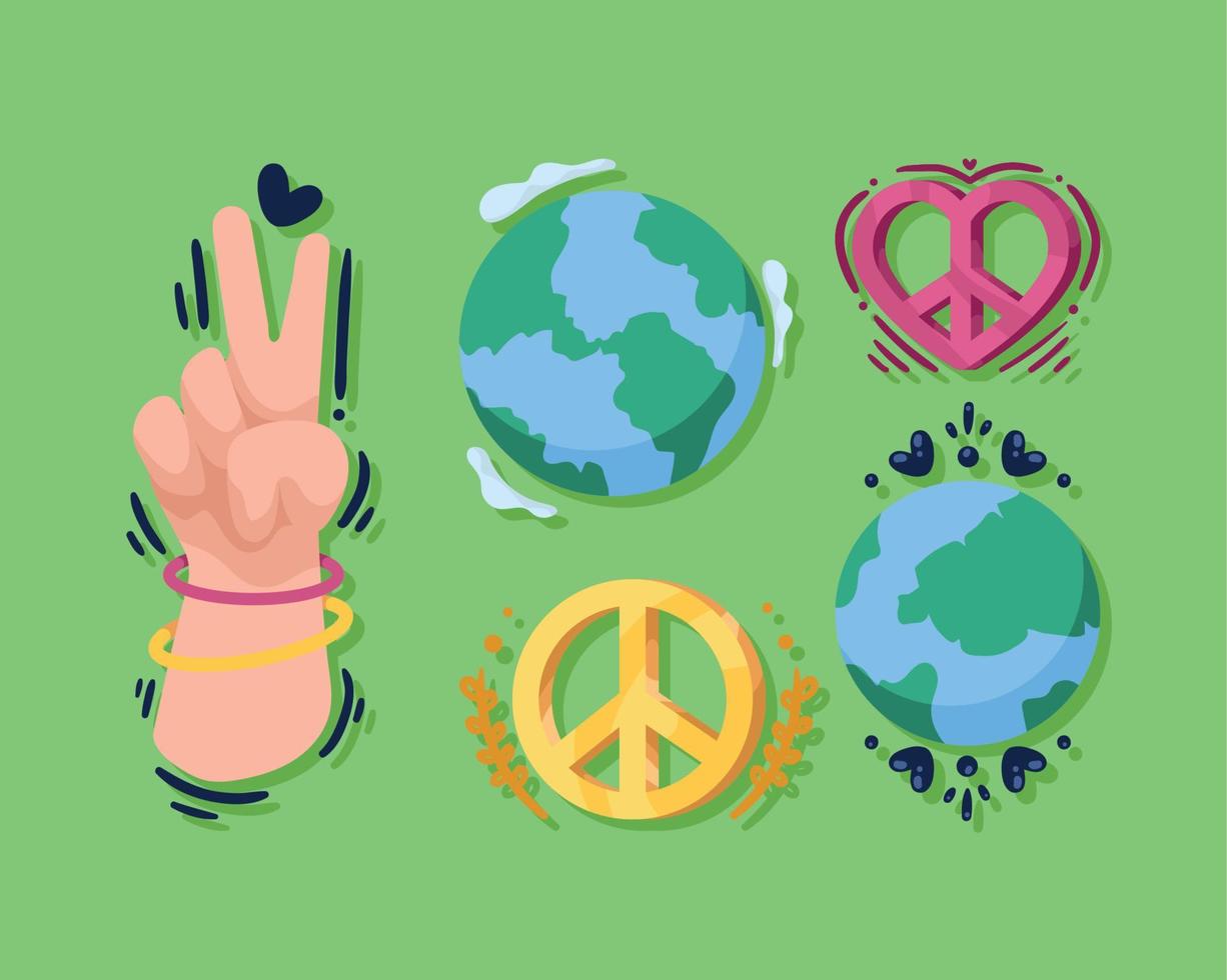 cinco iconos de paz mundial vector