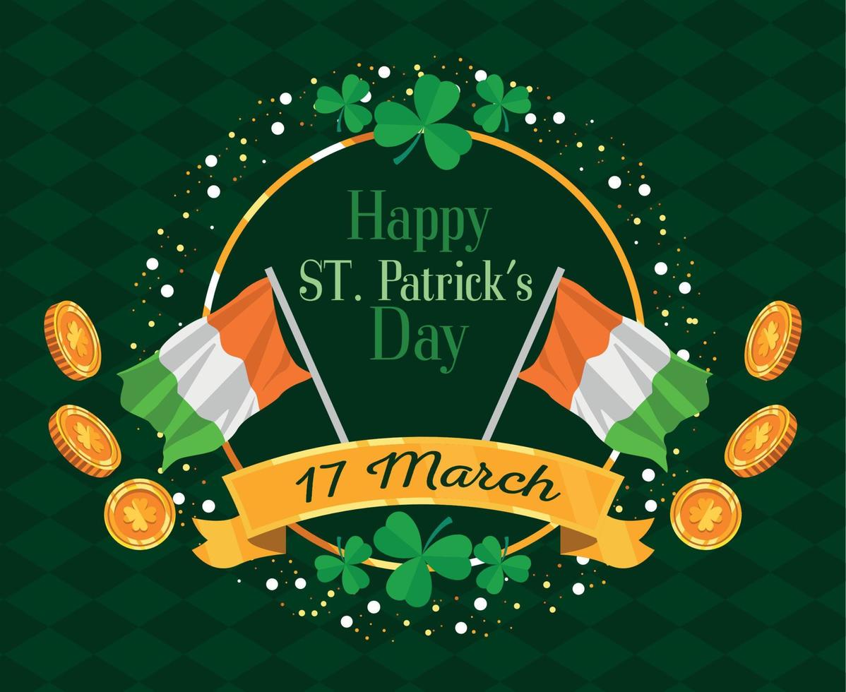 saint patricks celebration with flags vector