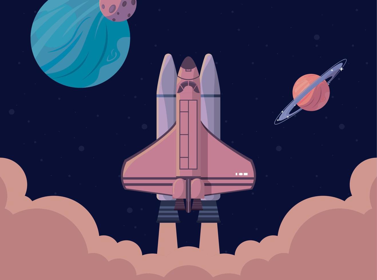 spaceship startup and planets vector