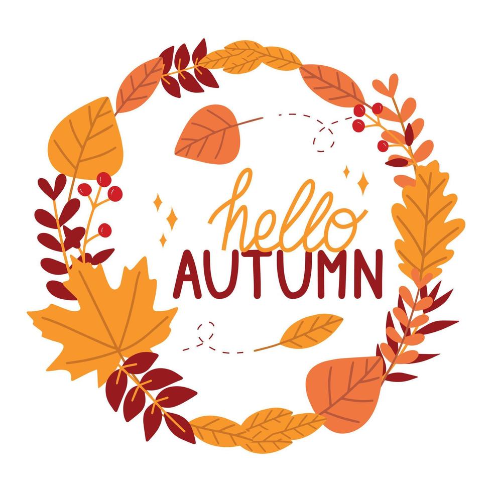 Autumn frame with leaves. Hello autumn card. vector