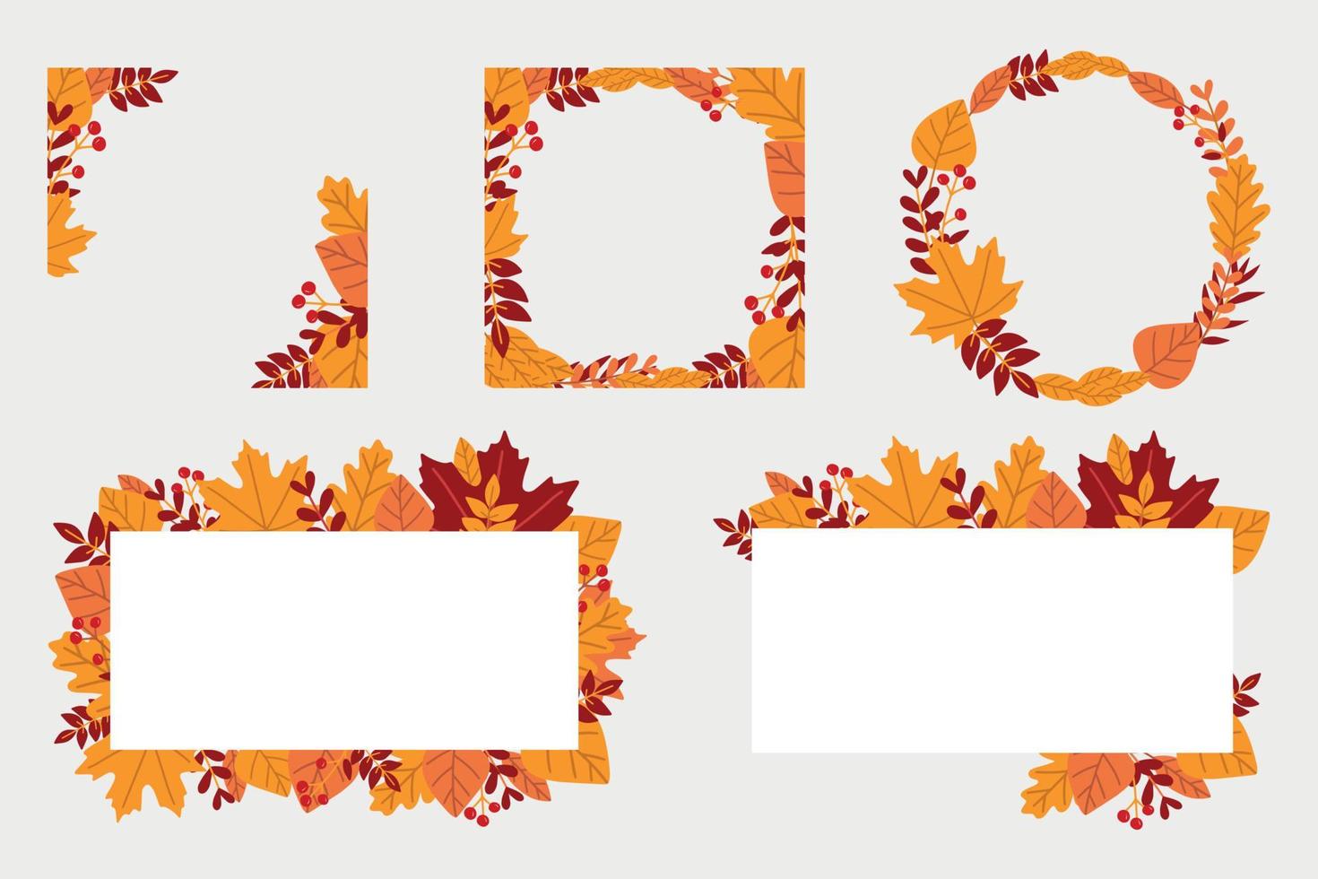 Autumn leaves frames collection. Autumnal wreath illustration with colorful leaves on white background. vector