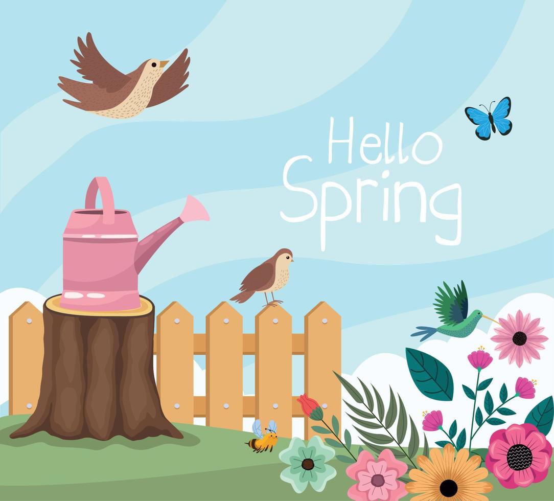 hello spring season card vector