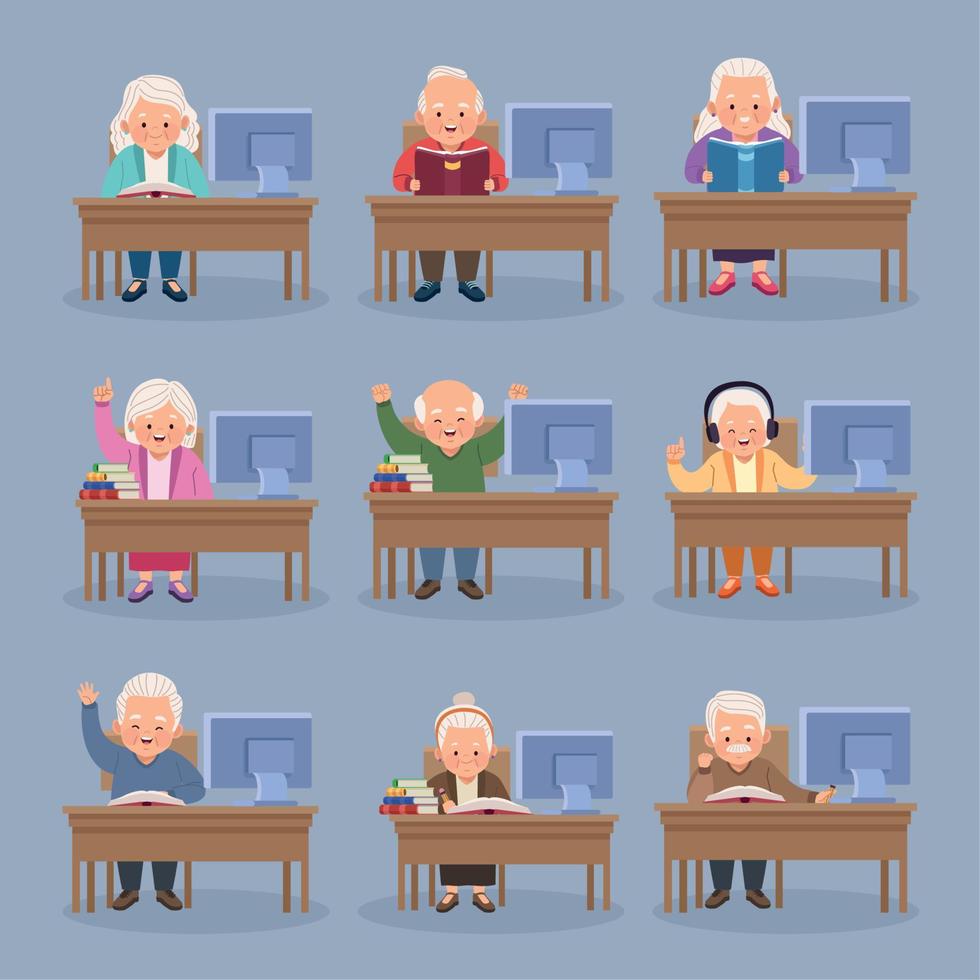 nine elderly persons studing vector