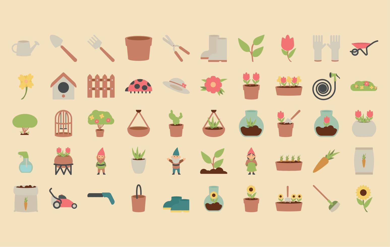 fifty garden icons vector