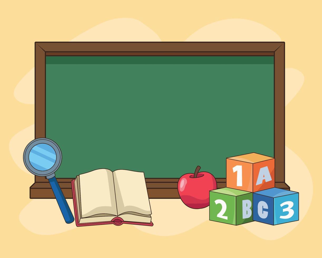 chalkboard with school supplies vector