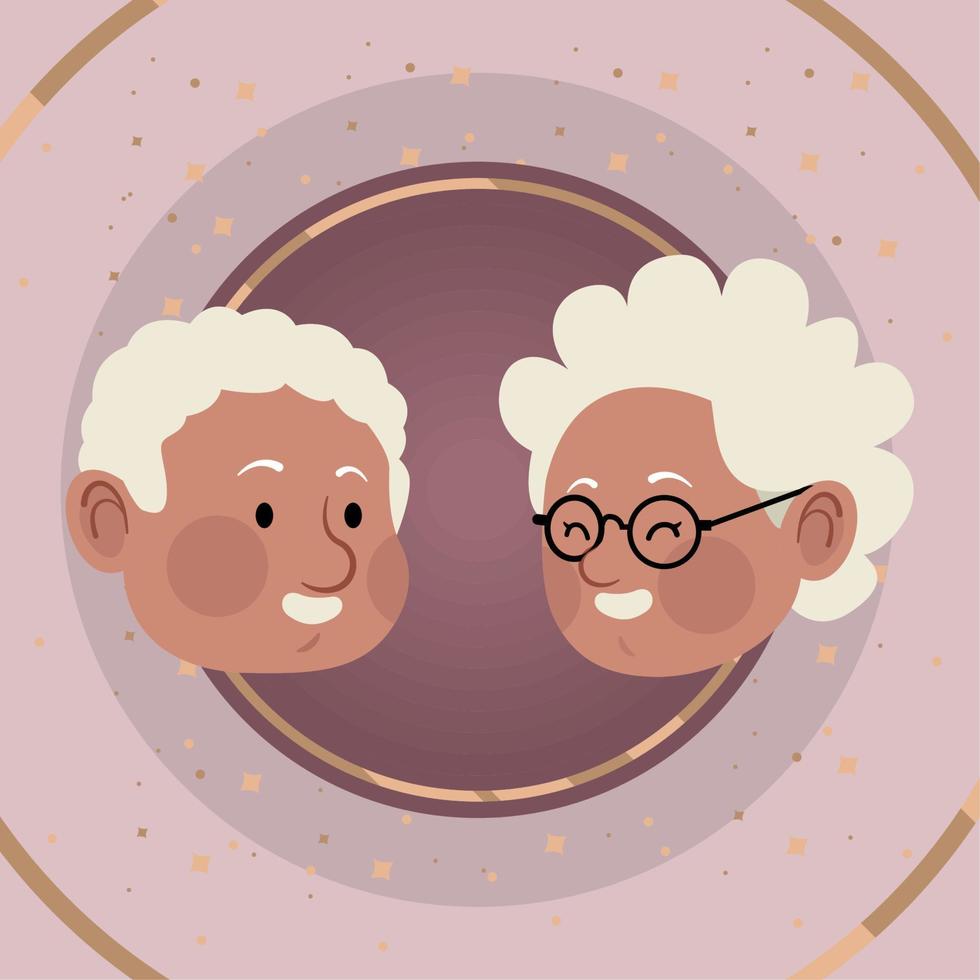 old couple heads in frame vector