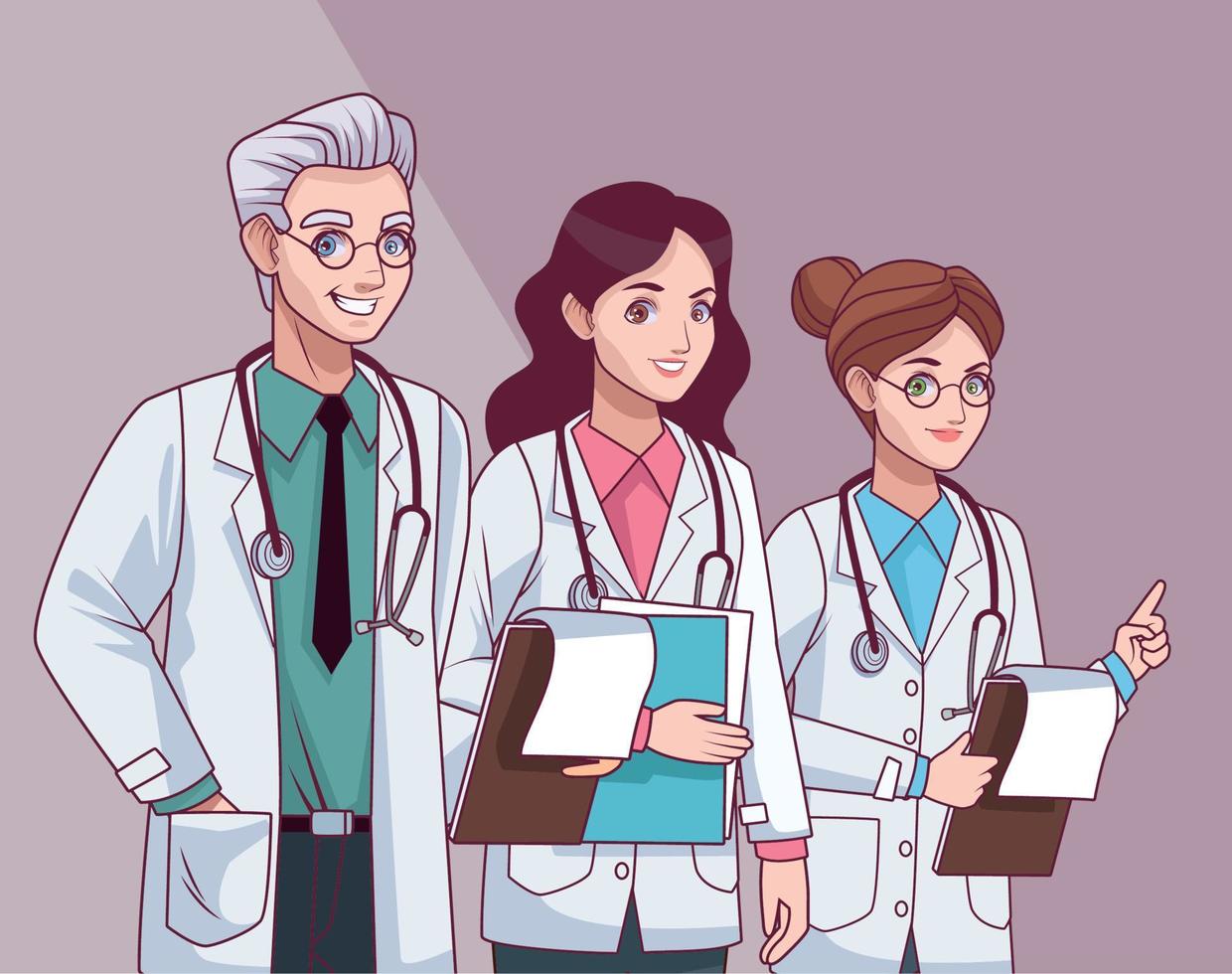 three professional doctors staff vector